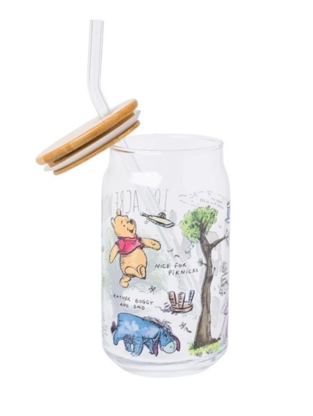 Disney Winnie the Pooh Glass Tumbler with Lid and Straw